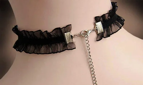 Vista 6 de Máscara de mujer gato y gargantilla negra transparente; máscara sexy