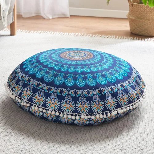 Vista 13 de Codi - Cojín de suelo para meditación, grande y redondo para adultos, diseño bohemio de mandala para exteriores, chimenea, yoga, sala de estar, 32