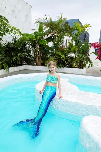 Vista 5 de DNFUN Colas de sirena para nadar para niñas, traje de baño de sirena con monoaleta