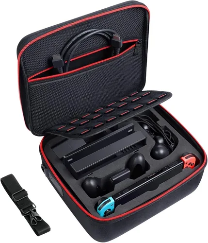 Vista 8 de COOWPS Funda para Switch compatible con Nintendo Switch y Switch OLED modelo, funda de transporte con interruptor duro de protección completa, bolsa