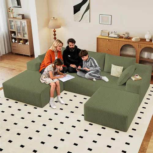 Vista 35 de Sofá modular Cloud de 95 pulgadas con otomana, moderno sofá nube en forma de U con asiento profundo, cómodo sofá de pana de 3 plazas, sofá de espuma