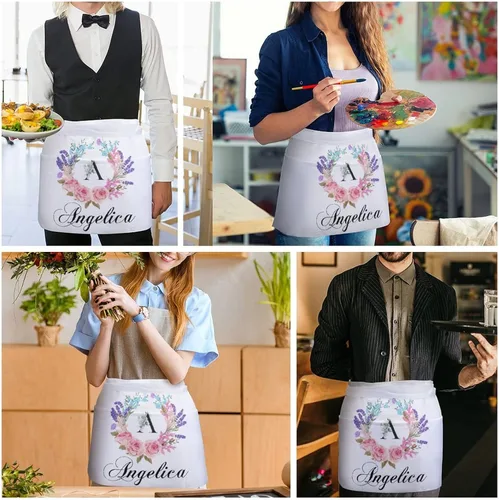 Vista 253 de AXKEUDO Delantal personalizado con bolsillos, delantales de cintura para camarera para cocinar en casa, restaurante, servir trabajo