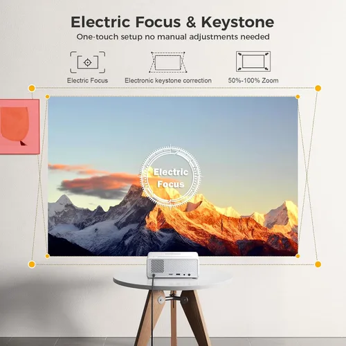 Vista 4 de GOODEE Mini proyector inteligente con WiFi y Bluetooth, compatible con Netflix/YouTube/PrimeVideo, enfoque eléctrico y Keystone, proyector de video