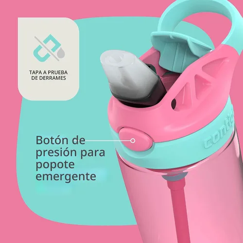 Vista 4 de Contigo Aubrey - Botella de agua para niños, paquete de 2, 20 onzas, azalea/jade y frambuesa azul. Azalea, tapa a prueba de derrames, apta