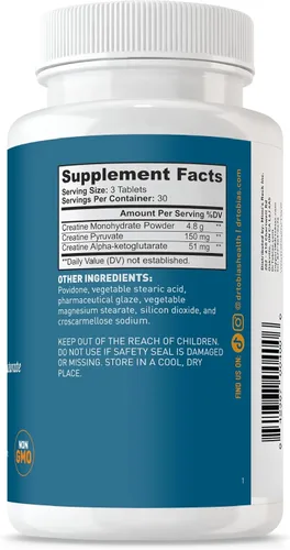 Vista 8 de Dr. Tobias Píldoras de monohidrato de creatina Complejo de 0.18 oz con creatina alfa-cetoglutarato y piruvato Fuerza muscular, energía