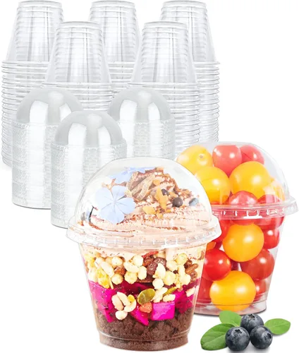Vista 8 de Aatriet - Vasos de plástico transparente de 12 onzas con tapas de cúpula (sin agujero), juego de 25, tazas de postre de parfait desechables