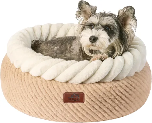 Vista 2 de Hollypet Cama redonda para gatos, camas pequeñas para perros con cojín Avena y blanco
