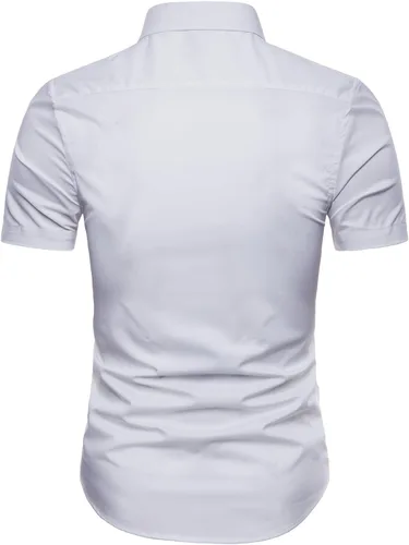 Vista 3 de LOCALMODE Camisa de vestir de algodón de ajuste regular para hombre, de manga corta, con botones