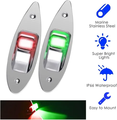 Vista 2 de Acelane Un par de luces de navegación para barcos, luces LED de arco de lágrima, 12 V, acero inoxidable, luz lateral marina, luces de señal de vela