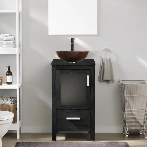 Vista 42 de eclife Armario de tocador de baño moderno de 18 pulgadas con lavabo Redondel negro