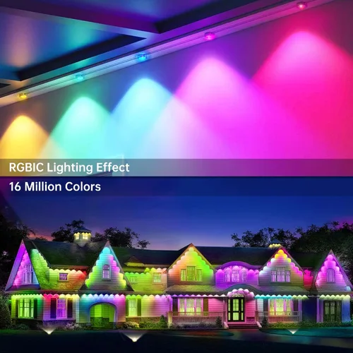 Vista 6 de Luces de Cadena para Exteriores Permanentes 330 pies RGB+IC, Control por Aplicación, Funciona con Alexa, Asistente de Google, Resistente al Agua