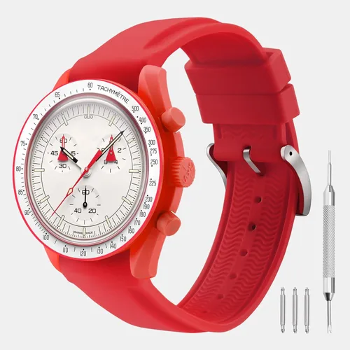 Vista 2 de Correa curvada de silicona sin huecos para hombre, compatible con SpeedmasterRolexSeiko Mission to the