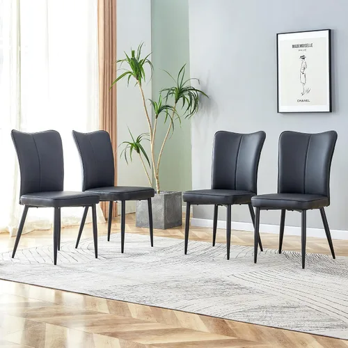 Vista 3 de Juego de 4 sillas de comedor de piel sintética, modernas sillas de comedor con tapizado de cuero y patas metálicas, juego de 4 sillas de comedor Bk-b