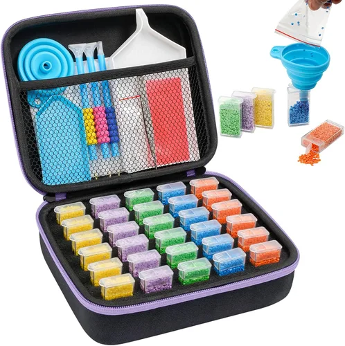 Vista 9 de MoeeBtee Contenedores de almacenamiento de pintura de diamantes, 30 ranuras, accesorios de pintura de diamantes con herramientas para organizador