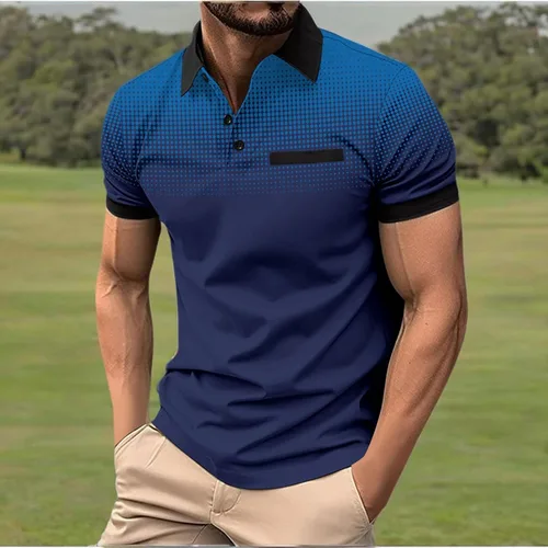 Vista 9 de Mens Shirts Casual Stylish Button Down Short Sleeve Polo Shirt Summer Vacation Shirts Loose Athletic Pullover Tee
