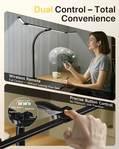 Vista 3 de ONEMIX Lámpara de escritorio LED de 42 pulgadas con abrazadera, luz de escritorio de arquitecto con control remoto, barra ajustable de 4 segmentos