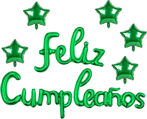 Vista 10 de Cartel de globos de Feliz Cumpleanos con 5 globos de estrella temática de fiesta