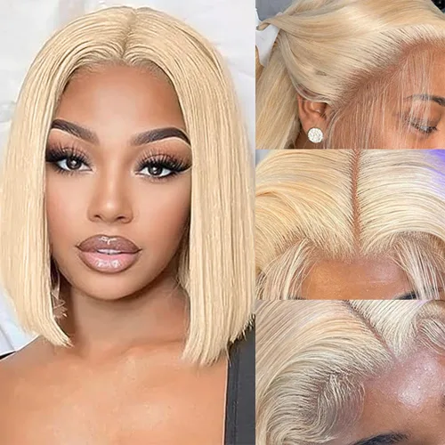 Vista 14 de Pelucas de cabello humano lacio para mujeres negras, encaje frontal de 13 x 4 pulgadas, previamente despuntada, sin pegamento, HD frontal, negro