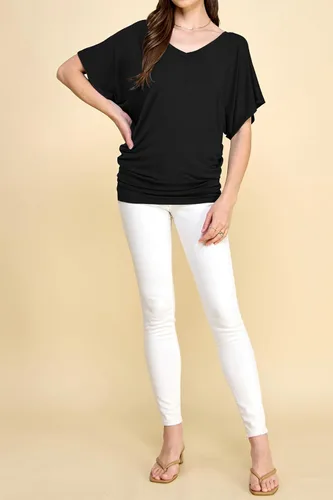 Vista 5 de Lock and Love Camiseta Dolman de manga corta versátil para mujer, cuello barco y cuello en V