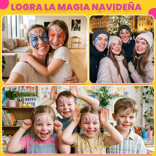 Vista 3 de Kit de pintura facial Drawdart para niños - 15 colores de pintura facial no tóxica a base de agua con plantillas y brochas - Kit de maquillaje