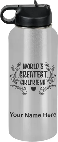 Vista 76 de LaserGram Botella de agua personalizada, World's Greatest Girlfriend, acero inoxidable de doble pared aislada al vacío con popote superior, regalo