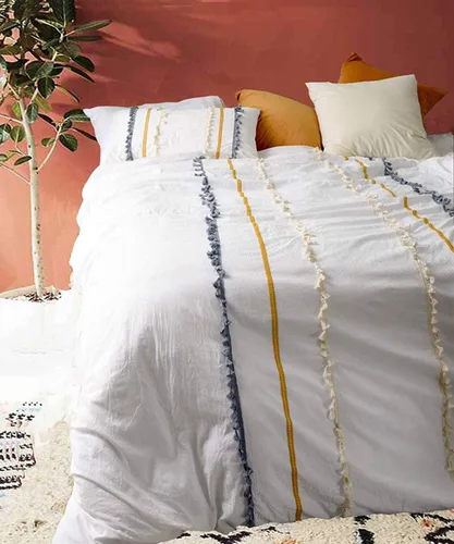 Vista 17 de Edredón hippie puro con borlas para dormitorio, manta bohemia con flecos indios, funda de edredón de algodón para mujer con fundas de almohada
