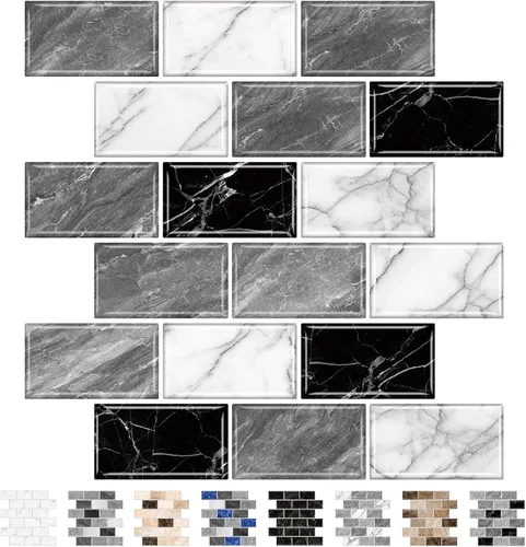 Vista 15 de URCOLOR 10 hojas de adhesivos para loseta en muro de cocina, diseño de metro, autoadhesivos, 12 x 12 pulgadas, para loseta en muro de cocina y baño