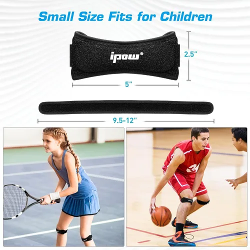 Vista 3 de IPOW - 2 bandas pequeñas de estabilización de rótula para rodillas para adolescentes y niños, banda para rodilla para fútbol, baloncesto, correr