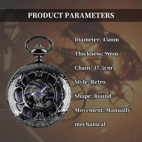 Vista 6 de Reloj de bolsillo mecánico para hombre, esfera de número romano, diseño de fase lunar MW104
