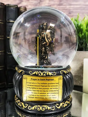 Vista 3 de Ebros Gift Guardian Santo Arcángel San Rafael Ángel de Sanación con purpurina con placa de oración, base de arte de desplazamiento dorado de 5.25