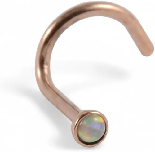Vista 24 de Piercing para la nariz, calibre 22, relleno de oro de 14 quilates, simple en forma de L con ópalo blanco, pin de nariz de oro único, joyería Negro-L