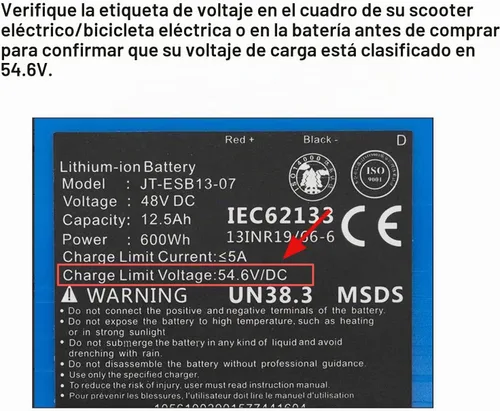 Vista 7 de TREE.NB Cargador de 54.6 V 2 A para cargador de batería de litio de 48 V-54.6 V, con conector redondo de enchufe de 5.5x2.1 mm, para GOTRAX GXL V2