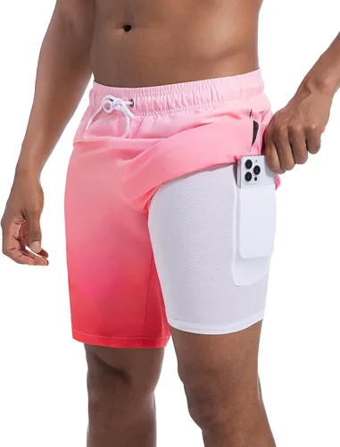 Vista 30 de Difficort - Traje de baño para hombre con forro de compresión, pantalones cortos de secado rápido con bolsillos con cremallera 1-a/ Rayas negras