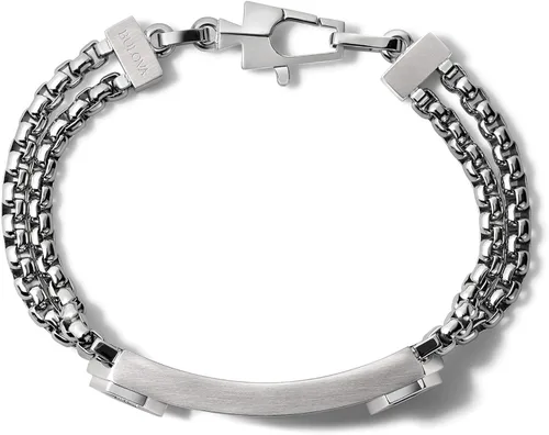 Vista 5 de Bulova Men's Precisionist Stainless Steel Double-Chain Link with Knurled Texture ID Plaque Bracelet