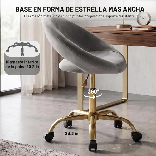 Vista 4 de DUHOME Silla giratoria con ruedas, silla de terciopelo para oficina en casa Gris