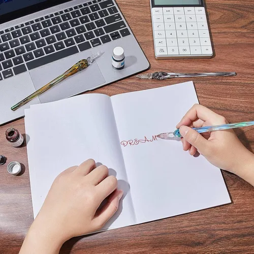 Vista 7 de Zonon 3 bolígrafos de cristal hechos a mano con caligrafía de cristal de borosilicato, firma para artistas, mujeres, hombres, adolescentes