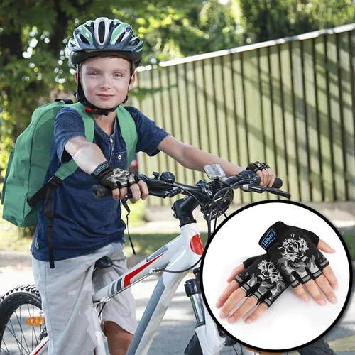 Vista 6 de Accmor Guantes de pesca para niños, guantes deportivos para niños, guantes de ciclismo para niños, guantes de medio dedo para ciclismo, camping