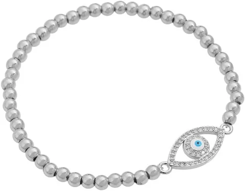 Vista 2 de Edforce de acero inoxidable pulsera elástica con cuentas de ojo malvado para mujer con circonita cúbica CZ
