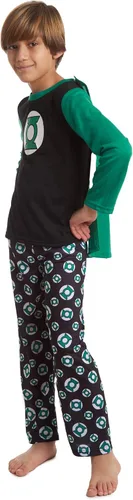 Vista 3 de DC Comics Justice League Green Lantern 3 Piece Pajama Set Shirt Pants Cape