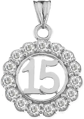 Vista 2 de Collar con colgante redondo de quinceañera de plata de ley certificada CZ 15 Anos