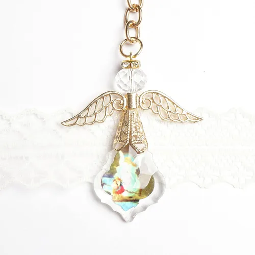 Vista 4 de 12 piezas de cristal de ángel de la guarda de bautismo con ángel dorado llavero recuerdo de bautizo boda ducha cumpleaños fiesta recuerdo