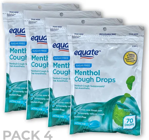 Vista 2 de Equate - Gotas para la tos de mentol sin azúcar, 70 unidades (1 paquete), juego con caja Fusion Shop Store (1), tamaño pequeño
