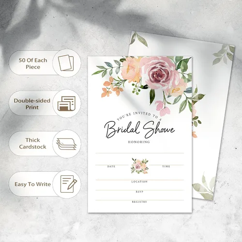 Vista 3 de 25 invitaciones de recepción de boda, tarjetas de invitaciones de relleno de despedida de soltera, invitaciones de compromiso con sobres, hermosos