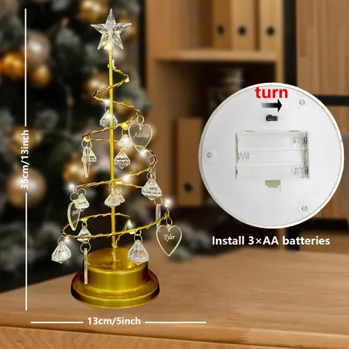 Vista 2 de Luz personalizada para árbol de cristal de Navidad, de metal, personalizada, 1-15 nombres de familia, foto de Christmastree, lámpara de árbol