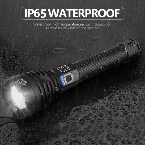 Vista 3 de Linterna recargable de alto lúmenes, linternas LED de mano súper brillantes, luz de flash USB C de alta potencia, 3 modos de zoom, impermeable
