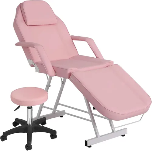 Vista 9 de Roixeeds Silla de tatuaje de 3 secciones, cama de masaje profesional ajustable, silla de cama de tatuaje con taburete de spa y gancho para toalla