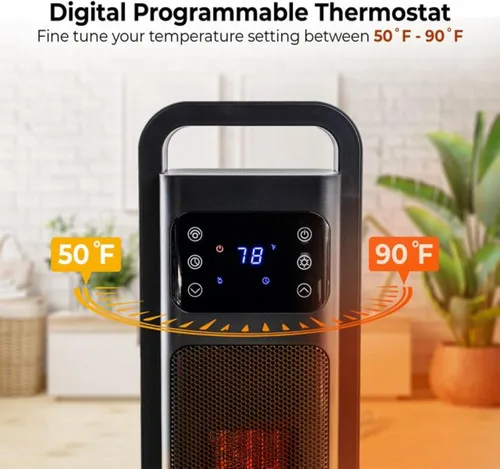 Vista 2 de Comfort Zone - Calentador de torre digital oscilante con control remoto para uso en interiores, termostato ajustable, temporizador, protección