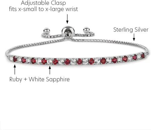 Vista 2 de Gemstone and Lab-Created White Sapphire Adjustable Bolo Bracelet, Sterling Silver, Easy-On Easy-Off (6, 7 and 8 inch Wrist Size)