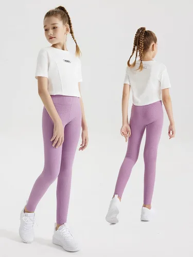 Vista 3 de LaBeca Leggings deportivos para niñas, pantalones de yoga de cintura alta para niños, no se transparentan, leggings de entrenamiento para correr