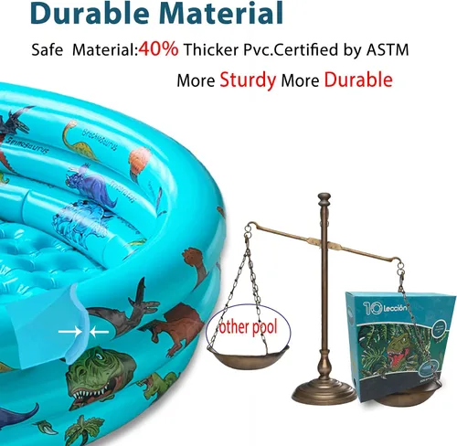 Vista 4 de Piscina inflable de dinosaurio para bebés, piscina infantil de 48 x 12 pulgadas